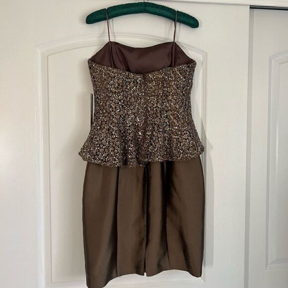 Kay Unger NWT Light Brown Strapless Sequence Mini Dress - Picture 4 of 7